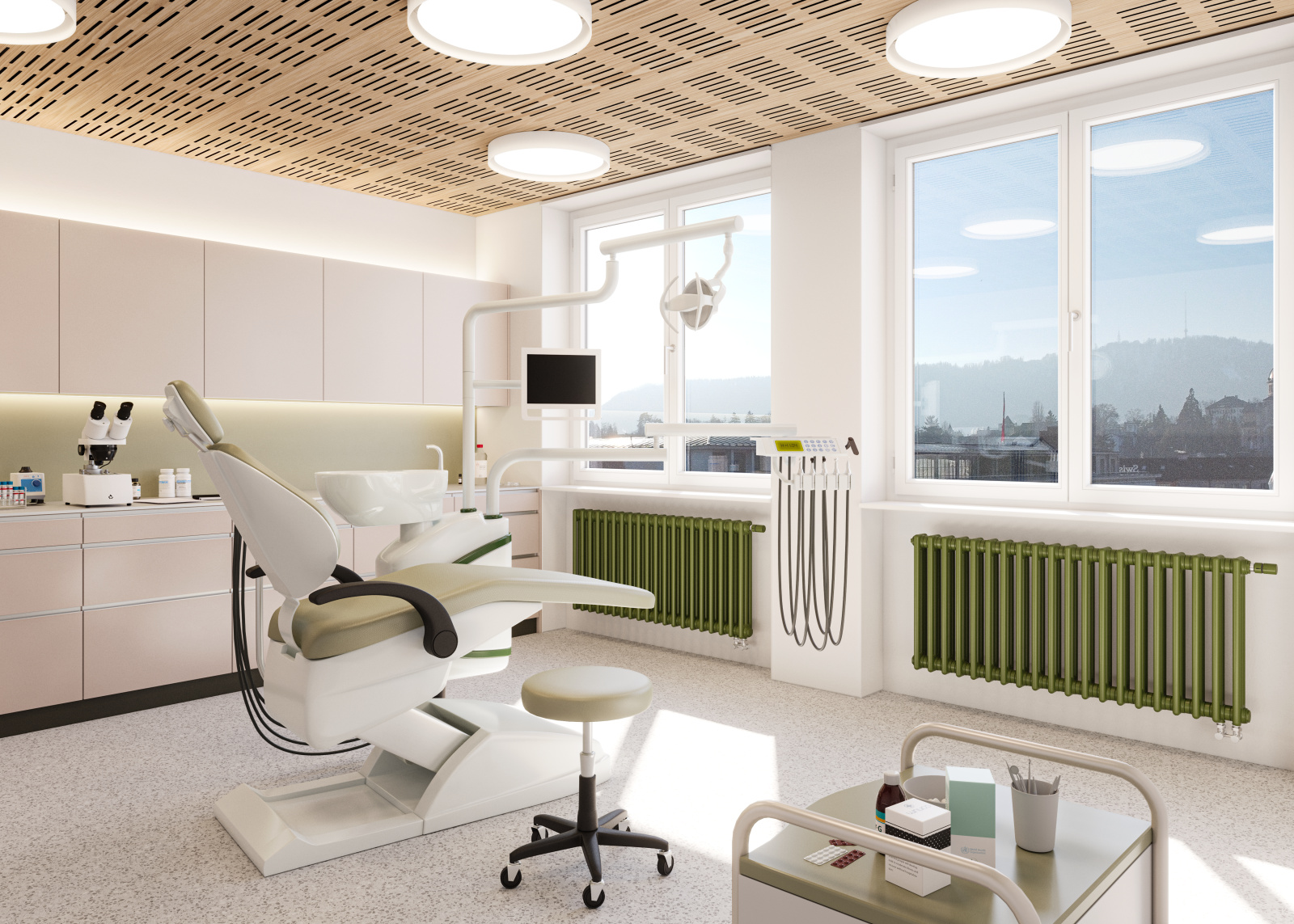 Zehnder-RAD-Charleston-clinic-HY-milieu-dentist Rendering Zehnder Charleston Clinic Decorative radiator Angled view
